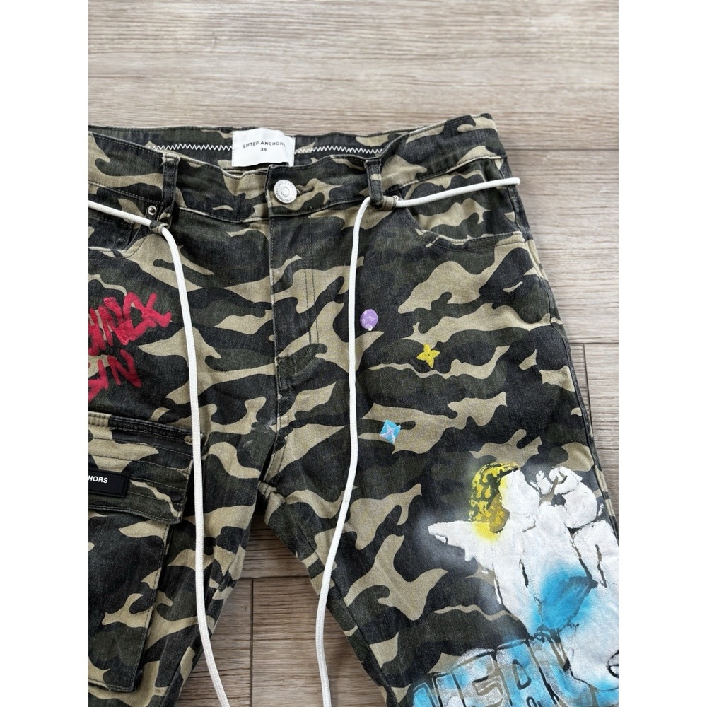 Lifted Anchors Custom Graphic Camo Cargo Men's Pants Size 34 Streetwear LA - Picture 5 of 15
